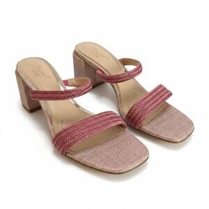 Jewel Badgley Mischka Metallic Pink Slide Sandals – Block Heel – New 8.5